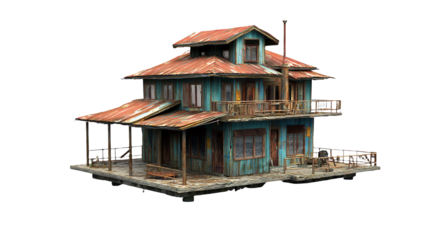 3d model of an old house on a transparent background, PNG image, PNG file, Generative art.