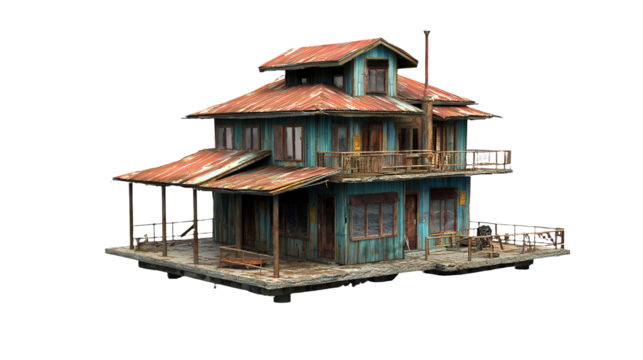 3d model of an old house on a transparent background, PNG image, PNG file, Generative art.