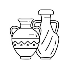 Ancient Greek Pottery Collection Two amphoras Line Art Illustration