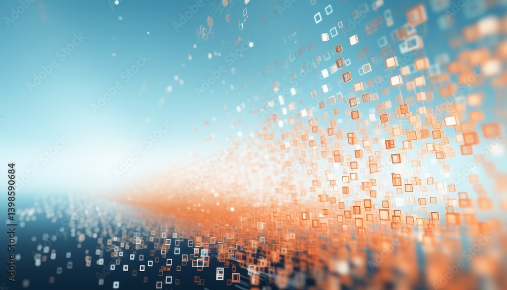 Poster abstract digital binary code background with bokeh effect in orange and white against light blue sky