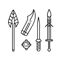 Collection of Medieval and Ancient Weapons Illustrations Spear Dagger Sword Mace