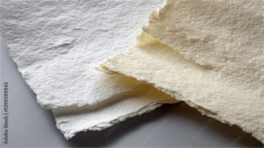 Poster Rough-textured off-white paper captures diffused daylight, creating a serene background with ample copy space on the right, ideal for minimalist applications