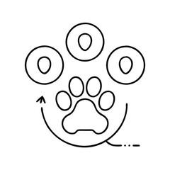 Paw Print with Three Surrounding Circles Representing a Collaborative Pet Care Network