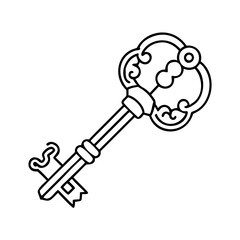 Ornate Antique Skeleton Key Illustration Black and White Design Element
