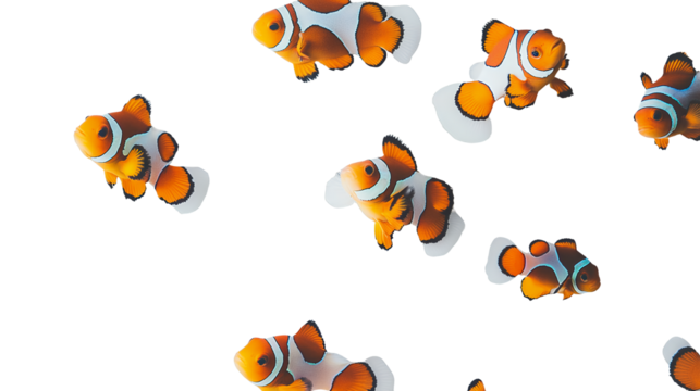 a group of clown fish swimming against a on a transparent background, PNG image, PNG file, Generative art.