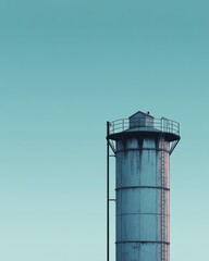 Minimalist Silo Line Art Against Pale Blue Sky