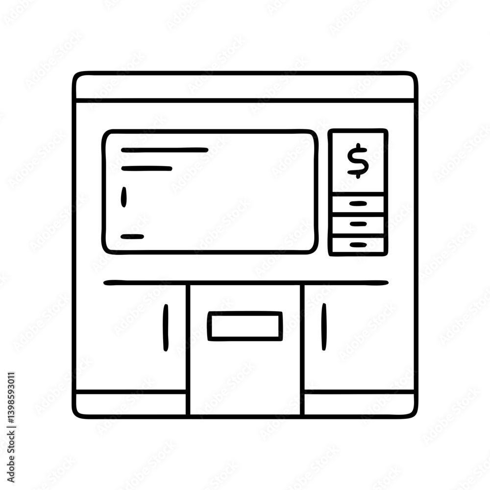 Poster simple line drawing of an atm machine for financial transactions