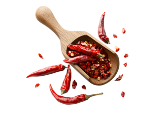 Wooden scoop full of chilli