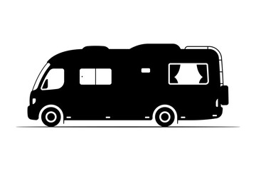 Motorhome icon. Camper. Black silhouette. Side view. Vector simple flat graphic illustration. Isolated object on white background. Isolate.
