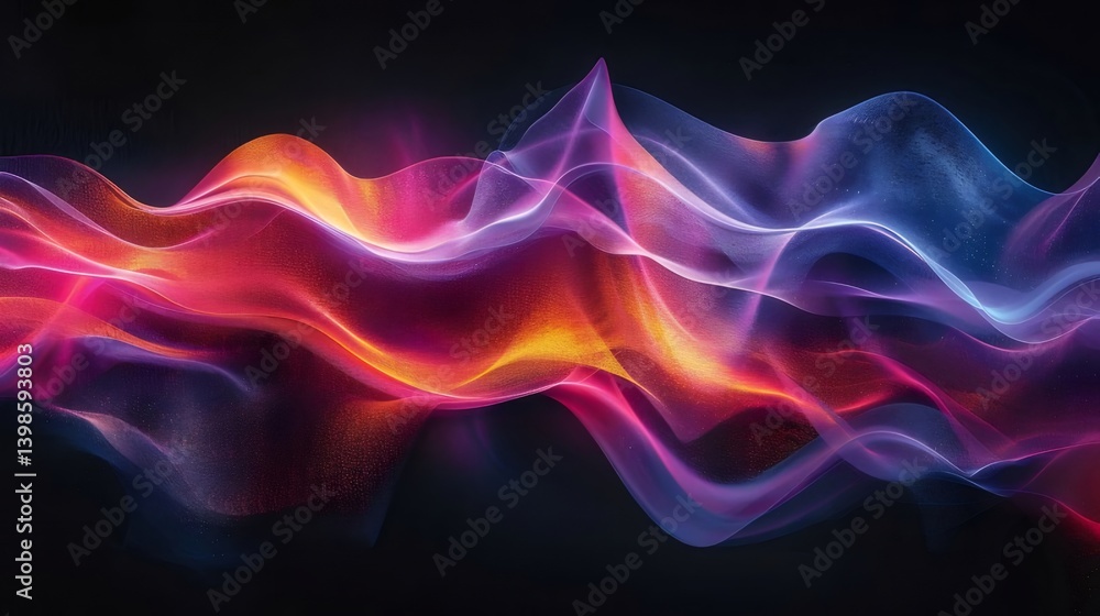 Poster abstract digital waveform displayed with glowing neon colors against a black background