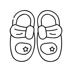Adorable Baby Shoes with Bows and Stars Line Art Illustration