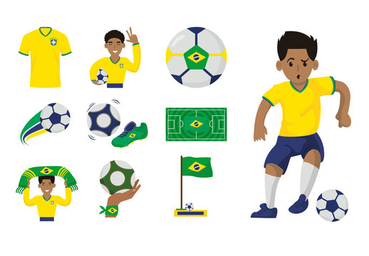 Sport Elements And Brazil Soccer Icons Set