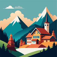 Naklejka premium houses in the mountains