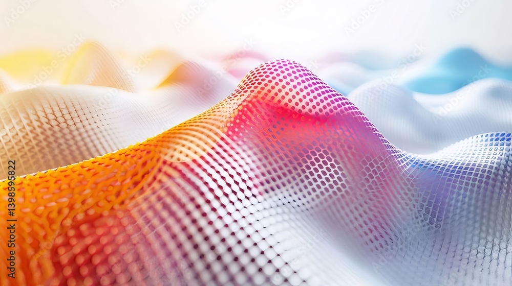 Poster abstract digital surface with pixelated waves in vivid colors and blurred background