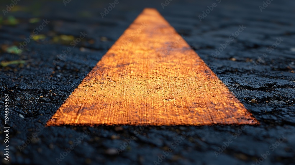 Poster golden triangle on asphalt: abstract texture and geometry