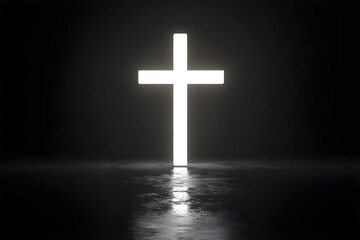 Naklejka premium A white glowing cross on black background