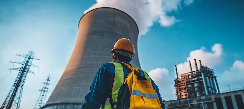 A Wide-Angle Perspective Of A Nuclear Power Plant Highlighting Its Structure And Greenery Around In A Peaceful And Majestic Setting