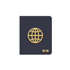 Dark travel passport with golden globe icon

