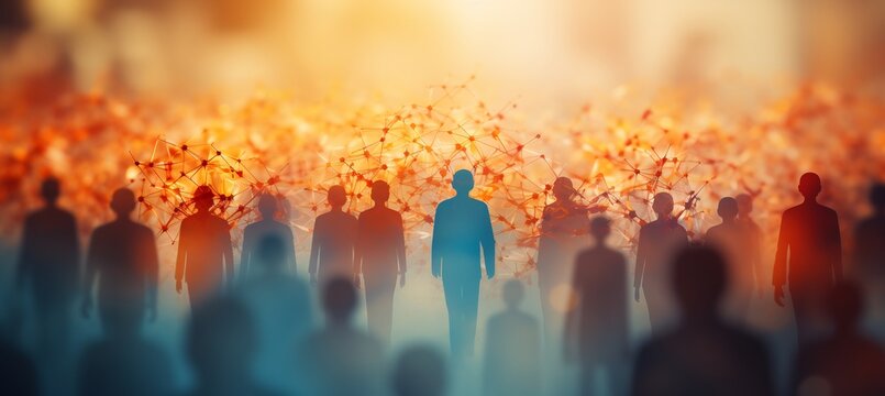 Creative representations of population data depict abstract human silhouettes symbolizing collective impact of public health campaigns in advancing Population Health Management