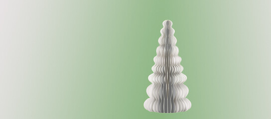 New trend honeycomb Christmas tree in off-white isolated against a sage green background. 3D effect.