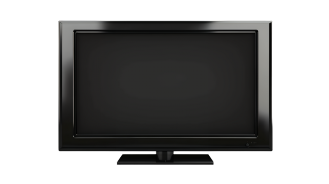 a flat screen tv with a silver screen against a black wall on a transparent background, PNG image, PNG file, Generative art.