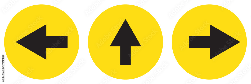 Poster set of one way only or this way only blue sign round floor marking adhesive sticker icon with direct