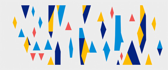 scattered geometric shapes in blue yellow red