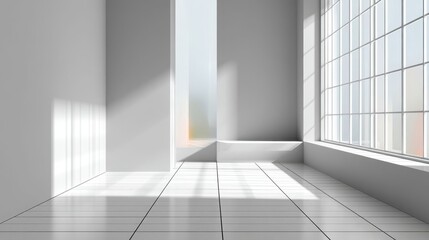 Fototapeta premium Modern empty room with large windows and bright sunlight 
