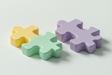 Obraz premium Pastel colored 3d puzzle pieces in isometric view on white background with cinematic detailing