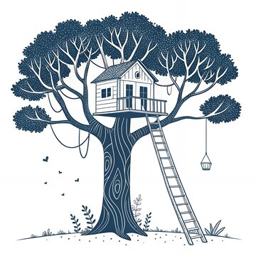 recommend clip art: Charming Treehouse Illustration Kids Play House in Tree Ladder Nature
