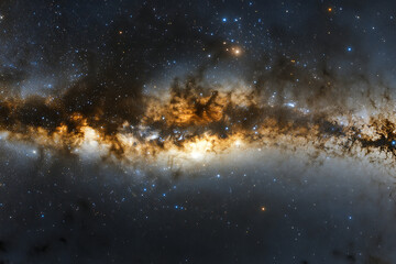 Obraz premium The Milky Way galaxy, viewed from Earth's surface with the vast expanse of stars visible in the dark night sky.