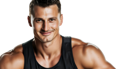 a young man in a tank top poses for a portrait on a transparent background, PNG image, PNG file, Generative art.