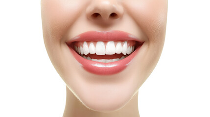 Obraz premium 3d illustration of a female mouth with white teeth smiling on a transparent background, PNG image, PNG file, Generative art.