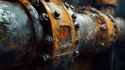Aged and corroded water lines fittings pipeline maintenance.