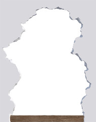 A white wall with a hole in the middle on a wooden beam with transparent background. 3d render illustration.