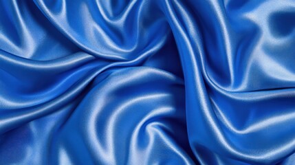 Obraz premium Smooth and lustrous blue satin fabric draped elegantly, creating soft folds and shadows
