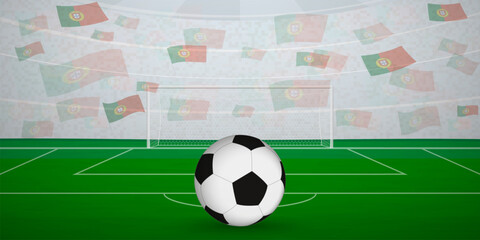 Portuguese Football Arena Full of Fans with National Flags, Sports Event Illustration.