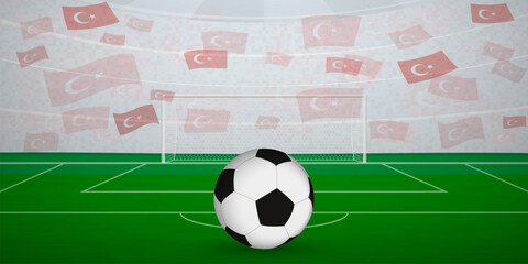 Turkish Football Arena Full of Fans with National Flags, Sports Event Illustration.