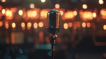 Audio waveform microphone for podcast or radio studio banner with space for text.