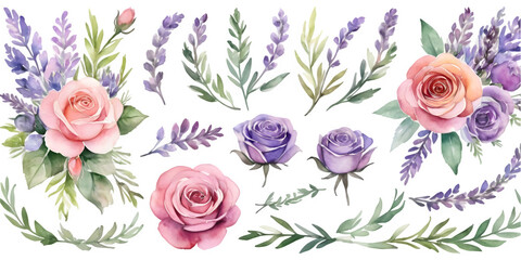watercolor lavendar wreath clipart, watercolor lavendar clipart isolated on white background, set of watercolor lavendar cliparts isolated on white background, Lavendar PNG image