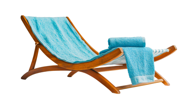 a rocking chair with a blue towel on a transparent background, PNG image, PNG file, Generative art.