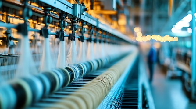 A Wide View of an Industrial Textile Plant with Production Sheds, Smoke Stacks, and Loading Bays Spread Across a Large Open Area