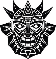 Tribal Mask Silhouette Black Vector | Ethnic Art Clipart for Illustration