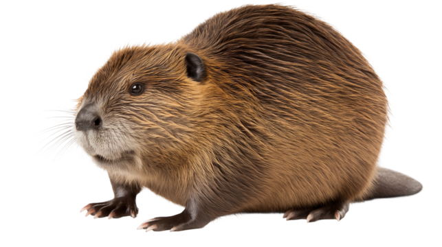 A brown beaver isolated on white or transparent background, png clipart