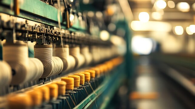 A Wide View of an Industrial Textile Plant with Production Sheds, Smoke Stacks, and Loading Bays Spread Across a Large Open Area - Powered by Adobe