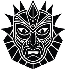 Tribal Mask Silhouette Black Vector | Ethnic Art Clipart for Illustration