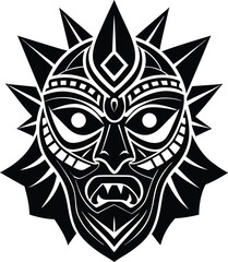 Tribal Mask Silhouette Black Vector | Ethnic Art Clipart for Illustration