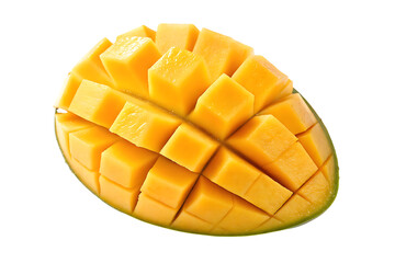 Fresh diced mango fruit isolated on transparent background