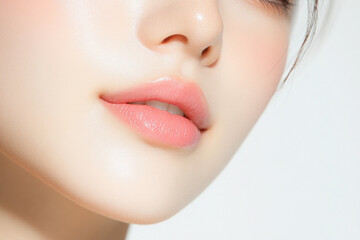 Close-up view of beautiful lips and skin.