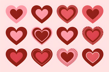 Twelve Valentine's Day Hearts Collection: A Romantic Red and Pink Heart Pattern Design